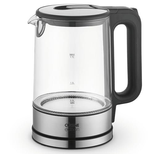 CUISINE EDITION Wasserkocher aus Glas | Mit 360°-Sockel und LED-Anzeige | Edelstahlelemente | 1,7 Liter | Wasserkocher Glas, Wasserkocher Edelstahl, Heisswasserspender, Water Boiler, Teekocher CUISINE EDITION Wasserkocher aus Glas | Mit 360°-Sockel und LED-Anzeige | Edelstahlelemente | 1,7 Liter | Wasserkocher Glas, Wasserkocher Edelstahl, Heisswasserspender, Water Boiler, Teekocher von Cuisine Edition
