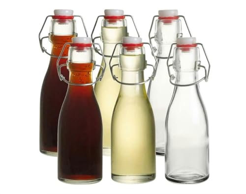 Mini-Flaschen mit Bügelverschluss, 150 ml, 6 Stück, luftdicht, mit Bügelverschluss, 150 ml, durchsichtige Glasflaschen für Öl, Essig, Gewürze, Wasser, Saft, Getränke mit dichtem Verschluss von Cuisine Elegance