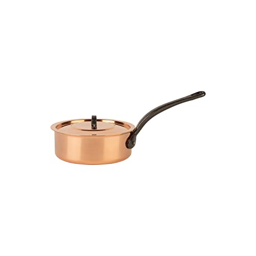 Cuisine Romefort | Kupfersauteuse verzinnt mit Gusseisengriff und Deckel Ø 16 cm | traditionelle Schmorpfanne aus massivem Kupfer | Pfanne aus Frankreich mit hohem Rand (16 cm) von Cuisine Romefort