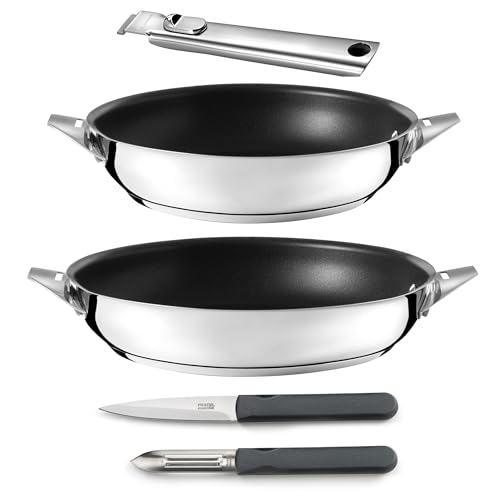 Cuisinox - Eclipse – Koch- und Besteck-Set – Pfannen 24/28 cm, Schäler und Gemüsemesser – abnehmbarer Griff aus Edelstahl – Keramikbeschichtung – für alle Herdarten einschließlich Induktion geeignet von Cuisinox