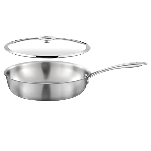 Cuisinox Gourmet Schmorpfanne, 24 cm, Edelstahl – Triply – für alle Herdarten einschließlich Induktion geeignet – Edelstahl 18/10 – fester Griff – Deckel – ohne PFAS, PTFE, PFOA – hergestellt in von Cuisinox