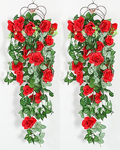 Cuisit 2 Stück Kunstblumen Künstliche Rose Hängend Girlande Gefälschte Blume, Balkon Dekoration Wandbehang Seidenblume für Büro, Zuhause, Party, Hochzeit Dekor von Cuisit