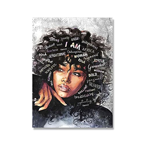 Afroamerikaner Schwarze Frau Kunstdruck Poster Afro Schwarz Mädchen Königin Power Leinwand Malerei Wand Bilder Zimmer Wohnkultur (Color : A, Size : 30x40 No Frame) von CukYI