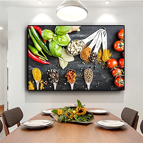 Gemüse Getreide Gewürze Löffel Küche Küche Lebensmittel Leinwand Malerei Cuadros Poster und Drucke Wandkunst Bild Esszimmer Wohnkultur (Color : PA1061, Size : 60x90CM no frame) von CukYI