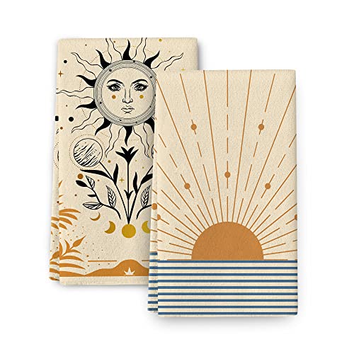 Sun Celestial Astrology Boho Modern Style Küchentücher 40,6 x 61 cm Geschirrtücher Badezimmer Handtücher 2 Stück Weiche saugfähige Geschirrtücher Bauernhaus Heimdekoration von Cukemip