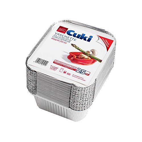 Cuki Aluminiumbehälter mit Deckel - doppelte Stärke - 1 Portion - rechteckig [R31L] - Bequemlichkeitsformat - 1 Pack mit 25 Stück von Cuki