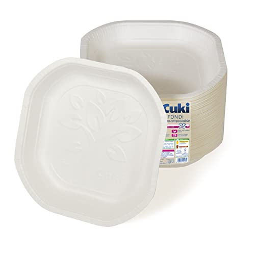 Cuki Suppenteller aus biologisch abbaubarem und kompostierbarem Karton, 1 Packung mit 75 Stück, für Picknicks, Partys, Grills, Mittagessen und Asche, 19,8 x 19,8 cm von Cuki