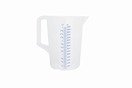 culinario Kunststoff Messbecher 3000 ml aus Polypropylen, präzise Milliliter-/Liter-Skala, blau, geprägt, robuster Messbehälter in Profi-Qualität von culinario