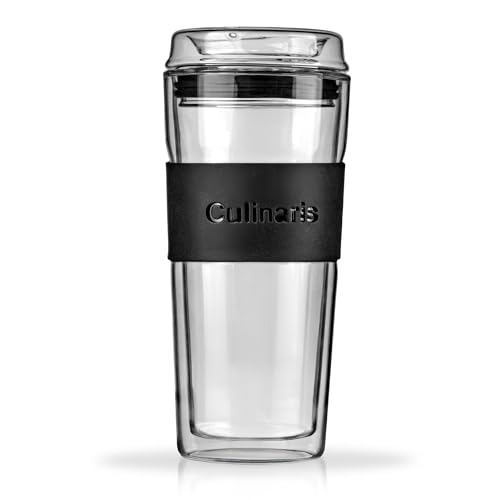 Culinaris | Glasbecher | 420 ml | Doppelwandig | Glas Kaffeebecher To Go | Glassmug | Glass Tumbler (Schwarz) von Culinaris