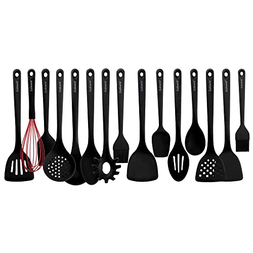 Culinaris Silikon Küchenhelfer Set 15-Teilig • Hitzebeständige Silikontools zum Kochen Grillen Backen servieren • BPA frei Lebensmittelqualität • Silikonutensilien Spülmaschinengeeignet • Schwarz von Culinaris