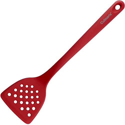 Culinaris Silikon Pfannenwender gelocht • Hitzebeständiger Wender zum Kochen BBQ Grillen • BPA frei Lebensmittelqualität • Gelochter Wender Spülmaschinengeeignet • Farbe Rot (L 33 cm x B 8,5 cm) von Culinaris