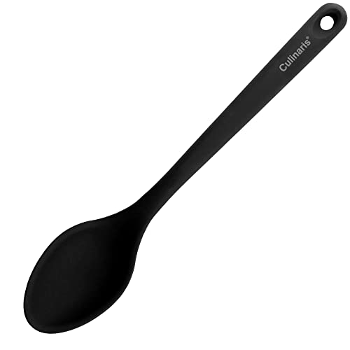 Culinaris Silikon Servierlöffel • Hitzebeständiger Servierlöffel zum Backen Kochen BBQ Grillen • BPA frei Lebensmittelqualität • Löffel Spülmaschinengeeignet • Farbe Schwarz (L 33 cm x B 6,5 cm) von Culinaris