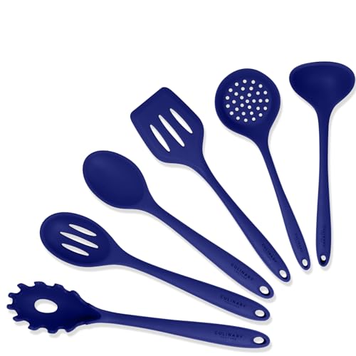 Blau Silikon-Kochutensilien-Set -Hitzebeständiges Küchenzubehör Aus Stahl und Silikon - Pfannenwender, Schlitzlöffel, Rührlöffel, Schöpfkelle, Spaghettilöffel & Schaumlöffel von Culinary Couture