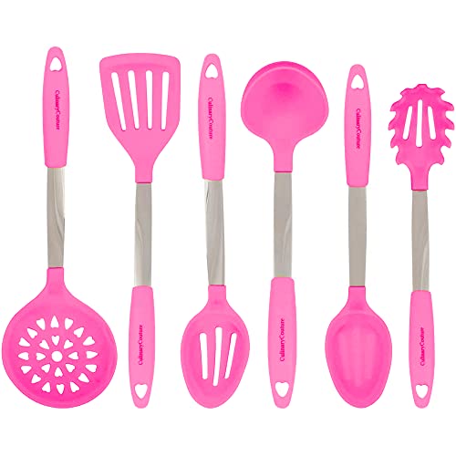 Rosa Küchenutensilien & Küchenhelfer Set – Hitzebeständiges Küchenzubehör Aus Edelstahl & Silikon - Pfannenwender, Schlitzlöffel, Rührlöffel, Schöpfkelle, Spaghettilöffel & Schaumlöffel von Culinary Couture