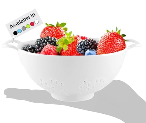 Meadow Lane Sieb, 15,2 cm, Doppelgriffe, BPA-frei, spülmaschinenfest, kompaktes Lebensmittelsieb für Obst, Gemüse und Nudeln, Fassungsvermögen 3 Tassen, Weiß von Meadow Lane