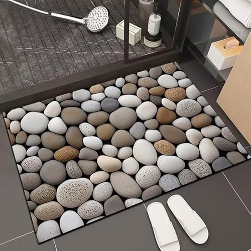 CulinaryTerra 3D-Ozean-Teppich mit realistischem Muster, Kieselsteine, für den Innenbereich, super saugfähig, Kieselgur, Badematte, ultradünn, rutschfest, schnell trocknend, Teppich für Badezimmer CulinaryTerra 3D-Ozean-Teppich mit realistischem Muster, Kieselsteine, für den Innenbereich, super saugfähig, Kieselgur, Badematte, ultradünn, rutschfest, schnell trocknend, Teppich für Badezimmer von CulinaryTerra