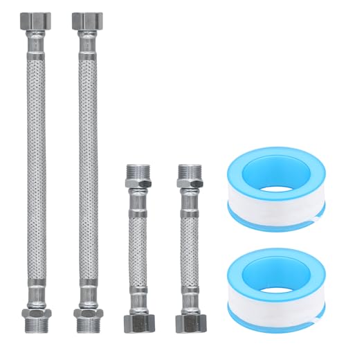 Culinavog 4 Stück Flexschlauch 3/8, Anschlussschlauch Armatur, 304 Edelstahl Flexschlauch, Flexible Wasserhahn-Anschlüsse, Panzerschlauch 3/8 Zoll für Spülkasten, Mischbatterie, Küche(20CM/10CM) von Culinavog