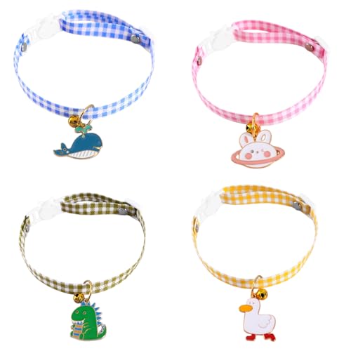 Culinavog 4er Katzenhalsband, Katzenhalsbänder mit Glöckchen, Verstellbar (17–32 cm), Sicherheitsverschluss, Niedliche Metallanhänger, Weiches Halsband für Kätzchen, kleine Hunde von Culinavog