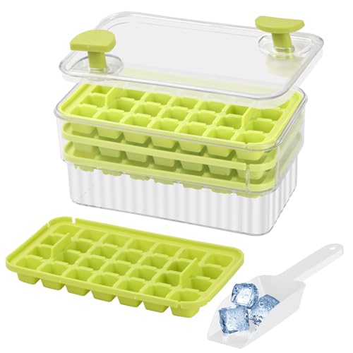 Culinavog Eiswürfelbehälter, Eiswürfelform mit Deckel für Getränke, Mini Eiswürfelbehälter mit 84 Stück Eiswürfel, Wiederverwendbare Eiswürfelform für Kaffee, Cocktail, Bier (Grün, 21×12.5×11.5 cm) von Culinavog