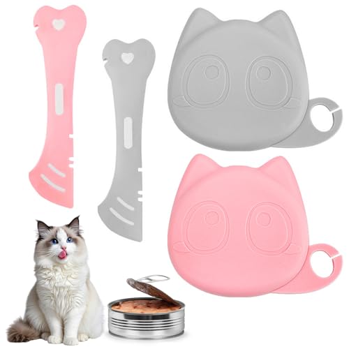 Culinavog Katzendosendeckel Mit Löffel Set – 2 Silikon Deckel für Katzenfutter Dosen, 2 Löffel für Nassfutter – Passend Für 6,5 7,5 8,5 cm Dosen – Luftdicht, Wiederverwendbar, Leicht Zu Reinigen von Culinavog