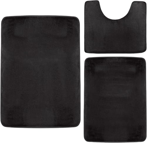 Culinavog Memory-Schaum Badezimmerteppich Set 3 Teilig, Weiche und Absorbierende Badematte und U Förmige wc Vorleger, Badteppich rutschfest Waschbar,rutschfeste und Waschbare Badvorleger Set, Schwarz von Culinavog