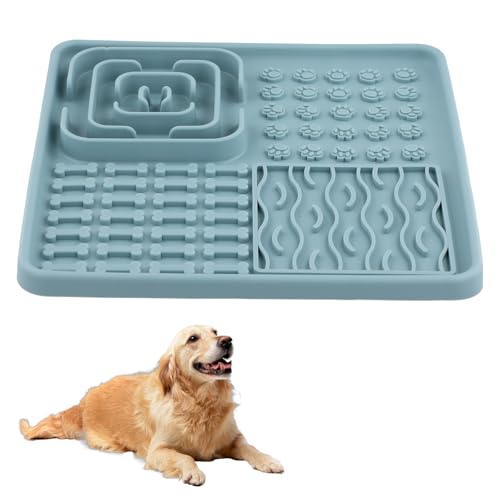 Culinavog Schleckmatte Hund, 19 × 19 cm Silikon Schleckmatte Katze, Leicht zu Reinigen, wasserdichte rutschfeste Haustiere Futterunterlage, Klein Futtermatte Hund für Butter, Joghurt, Erdnüsse (Blau) von Culinavog
