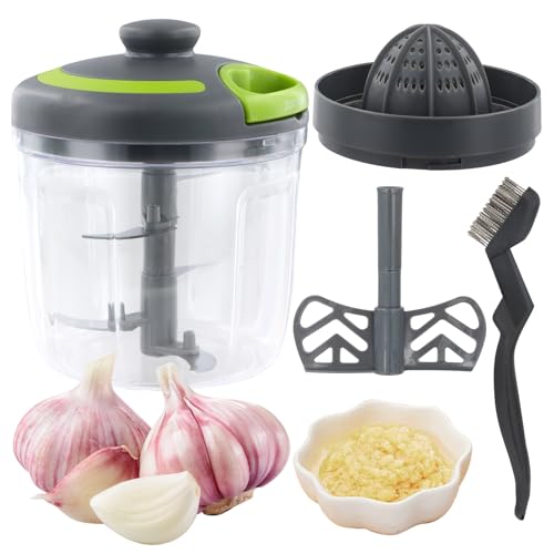 Culinavog Zwiebelschneider Manuell, Gemüseschneider, Zwiebel Zerkleinerer mit Seilzug, 900ML Gemüseschneider Manuell, Blitzhacker Knoblauchhacker, Knoblauchhacker mit 3 Edelstahlklingen und 1 Mixer von Culinavog