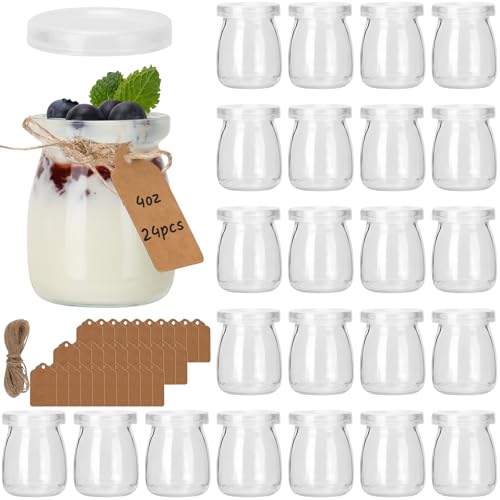 CulnCraz 120 ml Joghurtgläser mit luftdichten Deckeln, 24 Pack transparente Dessertgläser, kleine Marmeladengläser mit Etikett und Schnur, Puddinggläser für Gelee, Honig, Tiramisu, Mousse, Müsli von CulnCraz