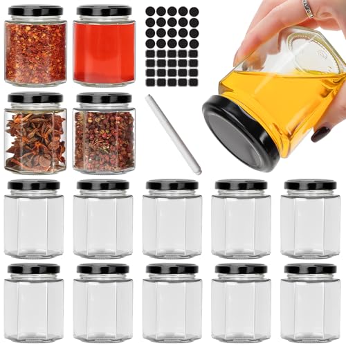 CulnCraz 180 ml sechseckige Gläser mit schwarzem Deckel, 15 Pack 6 oz luftdicht Einmachgläser, Lebensmittel Lagerung Gläser für Gewürz, Marmelade, Honig, Joghurt, Babynahrung, mit 40 Aufkleber und1 St CulnCraz 180 ml sechseckige Gläser mit schwarzem Deckel, 15 Pack 6 oz luftdicht Einmachgläser, Lebensmittel Lagerung Gläser für Gewürz, Marmelade, Honig, Joghurt, Babynahrung, mit 40 Aufkleber und1 St von CulnCraz