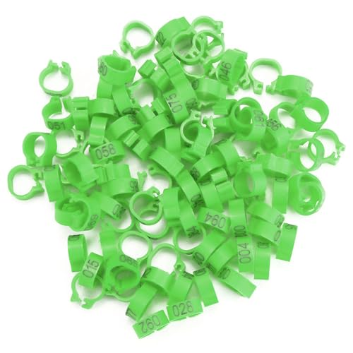 Culnflun 100 pcs Kunststofftaubenbeinringe nummeriert 001 100 Langlebige Wiederverwendbare Vogelbänder für Buchstaben Tauben und Erwachsene Vögel 8mm 6 Farben (Grün) von Culnflun