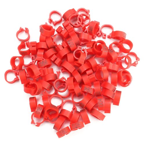 Culnflun 100 pcs Kunststofftaubenbeinringe nummeriert 001 100 Langlebige Wiederverwendbare Vogelbänder für Buchstaben Tauben und Erwachsene Vögel 8mm 6 Farben (Rot) von Culnflun