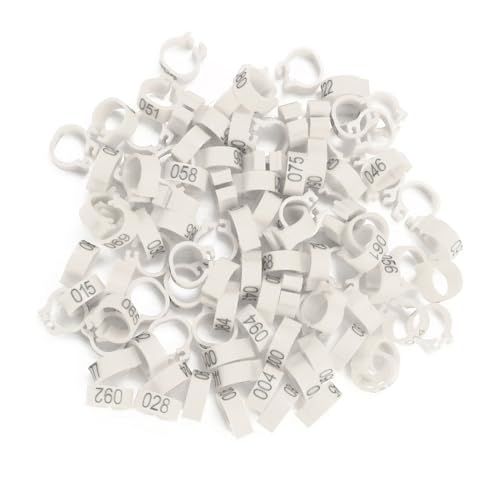 Culnflun 100 pcs Kunststofftaubenbeinringe nummeriert 001 100 Langlebige Wiederverwendbare Vogelbänder für Buchstaben Tauben und Erwachsene Vögel 8mm 6 Farben (Weiß) von Culnflun