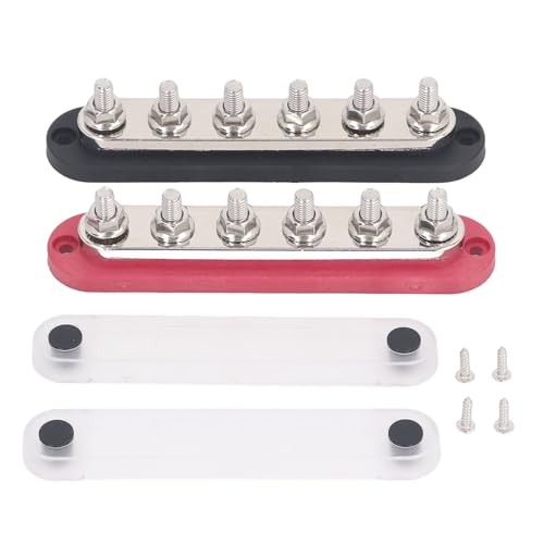 Culnflun Batterie-Sammelschiene, 2Pcs M8 300A 12-48V DC Kupfer Sammelschiene Verteilerblock, mit 6xM8 Bolzen Klemmleisten Marine Busbars, Batterie Sammelschienen für Auto Solar Kfz Boot (Rot&Schwarz) von Culnflun