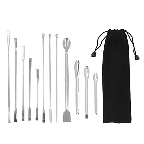 Culnflun Laborspatel, Reagenzlöffel aus Edelstahl, 12-teiliges Set, doppelseitiger Mikro-Schaufel mit em Griff für Laborexperimente zu Hause, 304 Edelstahl-Set mit Stoffbeutel von Culnflun