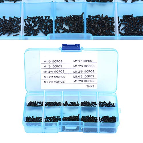 Culnflun Schrauben Selbstkippschrauben Sortiment Kit 1000 Stück Edelstahl Kreuzschrauben Verschluss für Uhren Gläser Elektronik Reparatur M1 M1.2 M1.4 M1.7 Schwarz von Culnflun
