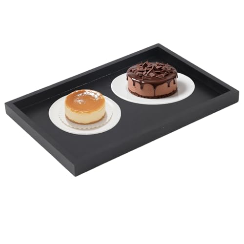 Culnflun Serviertablett aus Holz, 25 x 18 x 2 cm Rechteckiges Teetablett, Massivem Schwarzes Holz-Teetablett und Kaffeetablett Badezimmer Tablett für Restaurants Waschtisch Küchenspüle und Toilette von Culnflun