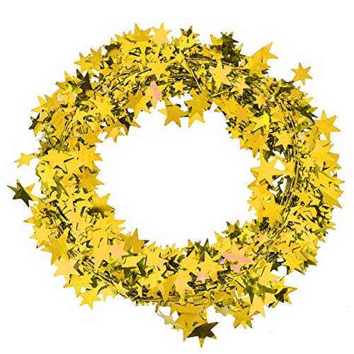 Culnflun Star Girland Draht Weihnachtsdekoration Sternkranz 6 Farben Flexible Eisendraht Spiegel Stern 7,5 m Roll für Party Hochzeitshäuserdekoration (Gold) von Culnflun