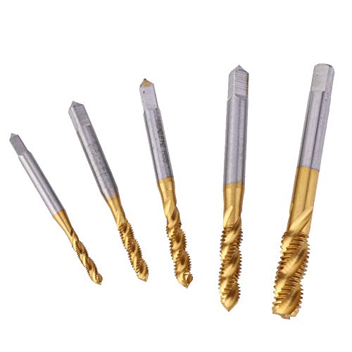 Flötenhahn, Schraubhahn Spiralhahn Bit 5 Stcs TI -geplattet HSS Spiralklopftipps Flötenschraube Tipp -Bits Kit M3 M4 M5 M6 M8 für Werkzeugwerkzeuge von Culnflun