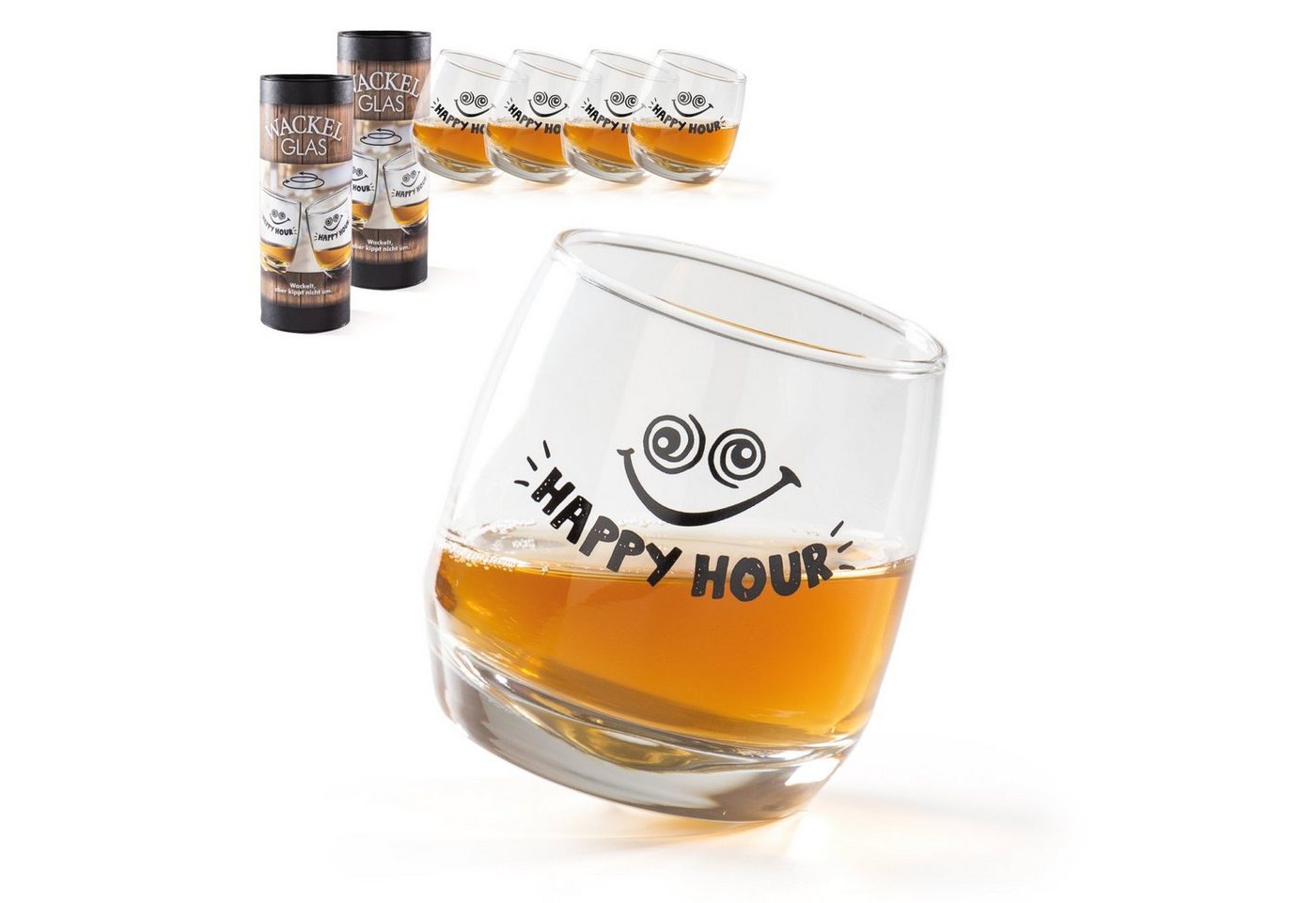 Cult at Home Whiskyglas Wackelgläser Happy Hour 2 x 2er Set - H. 8,5cm Ø 7,5cm - Geschenkset, Glas von Cult at Home