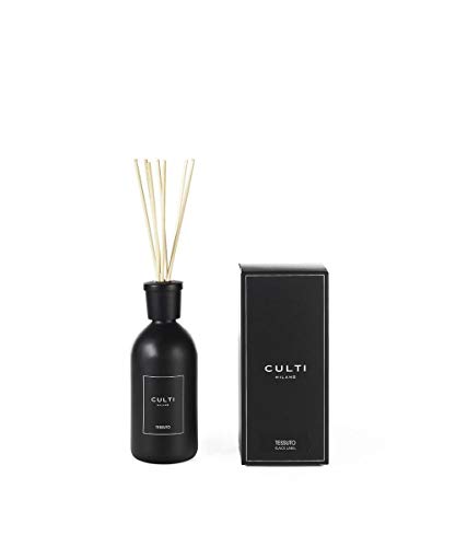 Culti Diffusor-Stäbchen Schwarz Label 500 ml Milano | Duftstoff, Kassisblätter und Moschus - Brenndauer 3 Monate - Meterware von 10 bis 20 m² von Culti