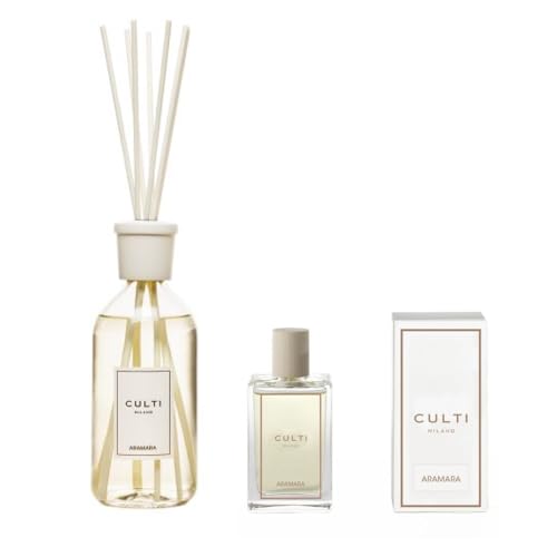 Culti Raumduft Set Milano White Label Duftstäbchen aus Markenstäbchen + Spray 100 ml - konstante und sofortige Diffusion - elegantes Design für Zuhause und Büro (Diffusor Aramara + Spray, 500) von Culti