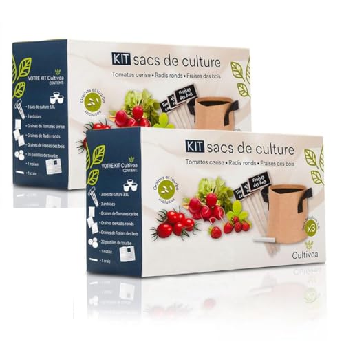 CULTIVEA 2 x Kräuter-Pflanzen-Set – 100 % Bio-Samen – hergestellt in Frankreich – Gemüsegarten im Innenbereich – Pflanze (Basilikum, Petersilie und Schnittlauch) – Geschenkidee von Cultivea
