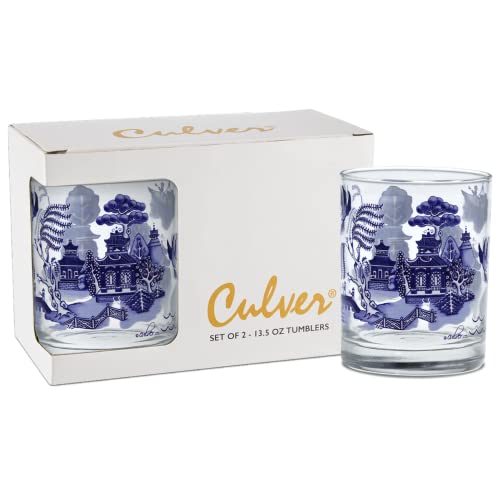 Culver Blue Willow DOF Doppelgläser, altmodisch, 383 ml, in Geschenkbox, 2 Stück von Culver