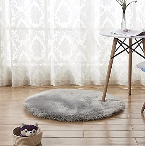 Cumay Kunstfell Pelz Stil Teppich Faux Fleece flauschig Bereich Teppiche Anti-Rutsch Yoga Teppich für Wohnzimmer Schlafzimmer Sofa Boden Teppiche, (Rund Grau, 60x60cm) von Cumay