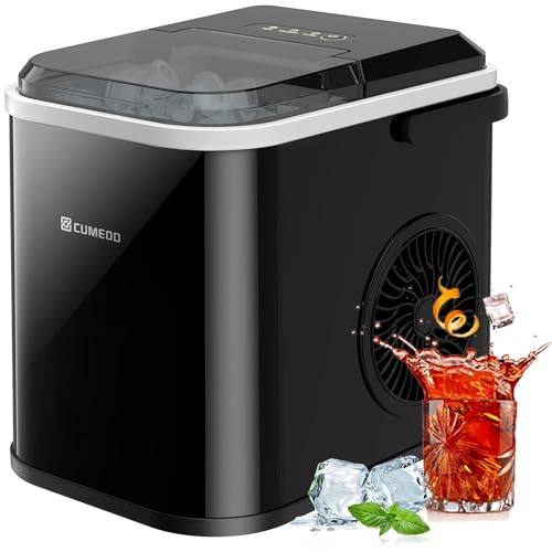 Eiswürfelmaschine, 120W Eiswürfelbereiter 8 Eiswürfel in 8-10 Minuten, 12kg/24h, LED Display Ice Maker Machine mit Infrarotsensor & Selbstreinigung von Cumeod