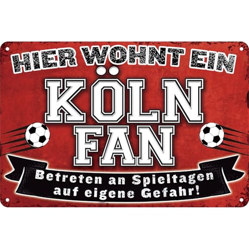 Fc Köln Blechschild, Hier Wohnt Ein Köln Fan Lustige Schilder, Metall Schild für Fußball Fans, Fc Köln Geschenke für Männer Wanddeko, Gartendekoration, Fanartikel 20x30cm von Cumnvulnt
