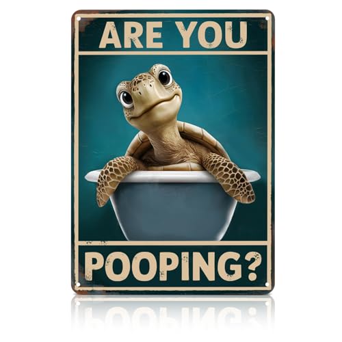 Are You Pooping, Toilettenschildkröte Vintage Eisenschild, Metall Retro Deko Badezimmer, Badezimmer Wanddekoration, Lustige Metall Schild für Toilette & Gäste-WC (30x20cm) von Cumnvulnt