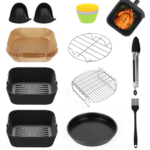 Airfryer Zubehör Für NINJA AF180EU 6.2L/AF140EU 4.7L, airfryer silikonform für COSORI XL 5.5L/XXL 6.2L, Wiederverwendbare Heißluftfryer Zubehör (16 Stück) von Cunbayi