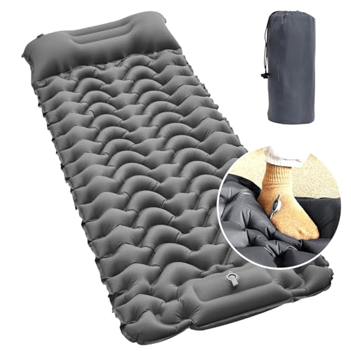 Isomatte selbstaufblasend 9cm hoch selbstaufblasbare luftmatratze mit integrierten kopfkissen camping matratze isomatte ultraleicht mit Fußpumpe feldbett klappbar tragbar outdoor inflatable mattress von Cunbayi