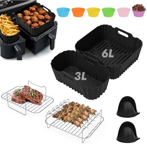 Heißluftfritteuse Zubehör Mit Philips 3000 Dual Basket 9L Airfryer NA350/00 Heißluftfritteuse Silikonmatte Zubehör, Philips 5000 NA550 Airfryer Silikon Einsatz mit Philips NA350 Zubehör (12 Stück) von Cunbayi